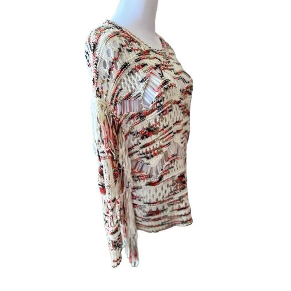 Boston‎ Proper Open Weave Sweater Nylon Fringe Long Sleeves Cream Multi Sz XS - Picture 2 of 9